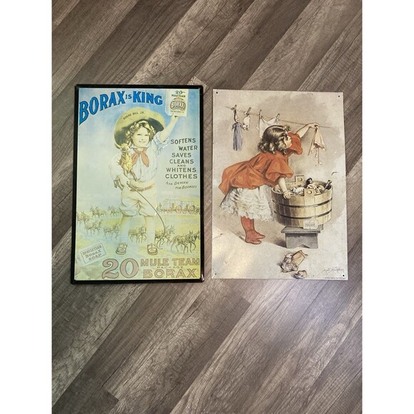 20 Mule team BORAX soap Other - Vintage Theme Original Borax is King 20 Mule & Clothes Line Tin Signs Lot/2